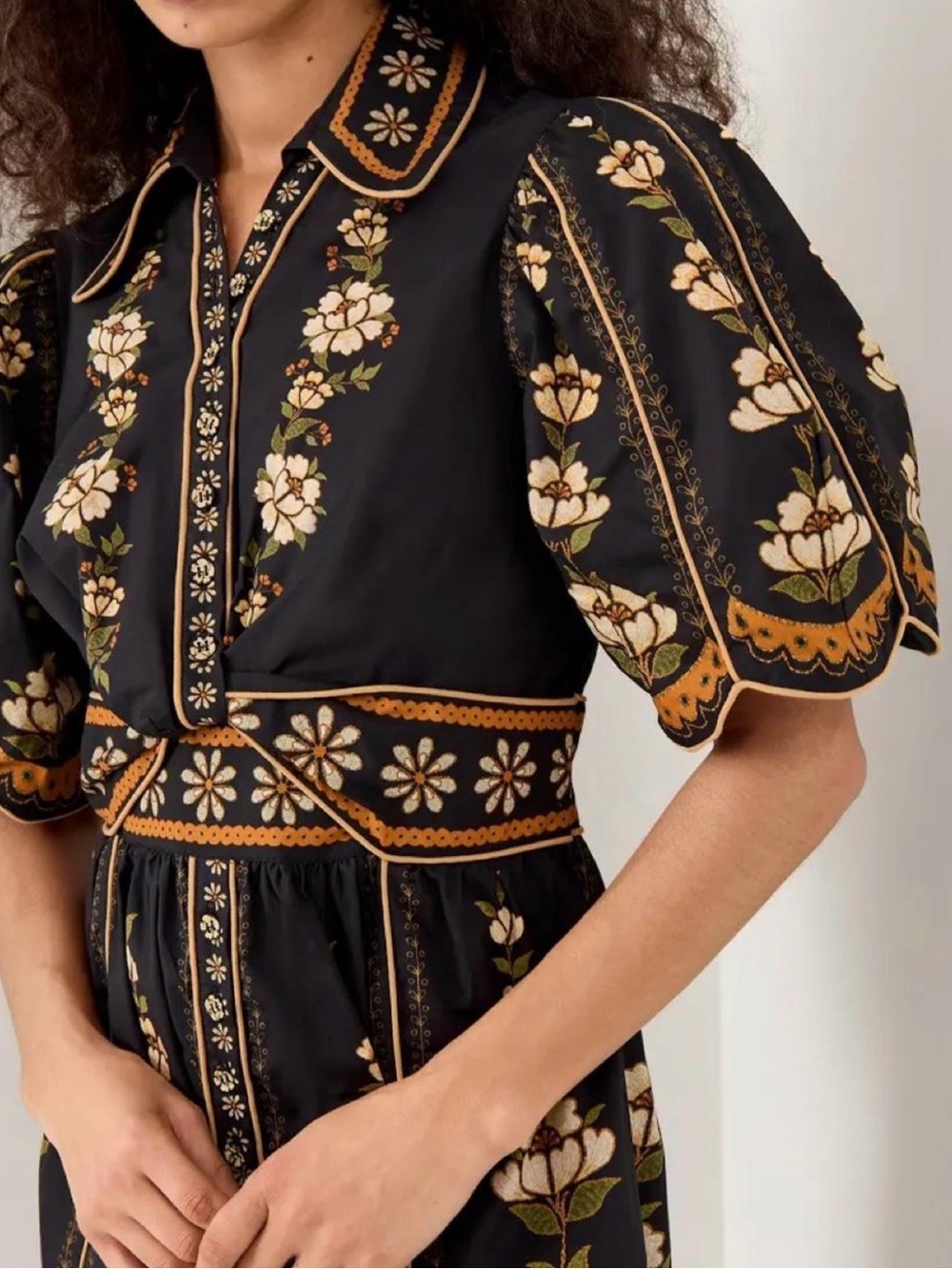 FARM Rio Black Midi Dress with Gold Floral Motif - Picture 3 of 6
